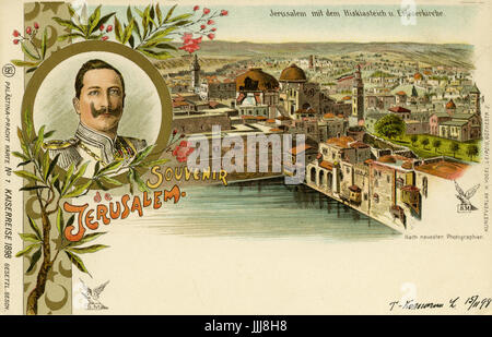 Kaiser Wilhelm visite en Terre Sainte (Palestine), 1898, carte postale commémorative, Jérusalem, avec vue sur la piscine de Siloé et la fin d'Ézéchias et tunnel l'Église du Rédempteur (Erloserkirche) Banque D'Images