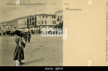 Kaiser Wilhelm visite en Terre Sainte (Palestine), 1898, carte postale commémorative. Damas Banque D'Images