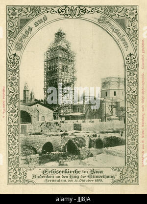 Kaiser Wilhelm visite en Terre Sainte (Palestine), 1898, carte postale commémorative, l'Église du Rédempteur (Erloserkirche) en construction, Jérusalem Banque D'Images