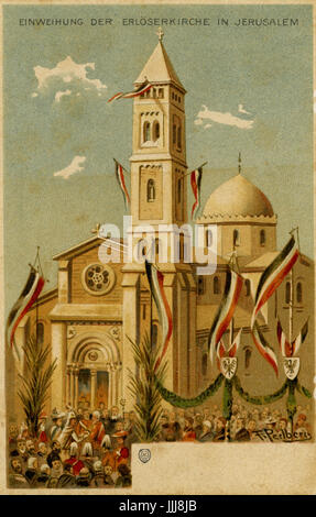 Kaiser Wilhelm visite en Terre Sainte (Palestine), 1898, carte postale commémorative. Inauguration de l'Église du Rédempteur (Erloserkirche), Jérusalem Banque D'Images