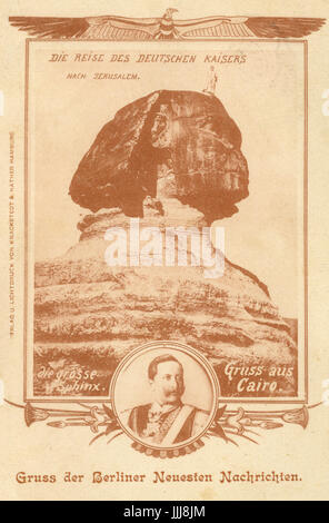 Kaiser Wilhelm visite en Terre Sainte (Palestine), 1898, carte postale commémorative, Le Caire, sphynx Banque D'Images