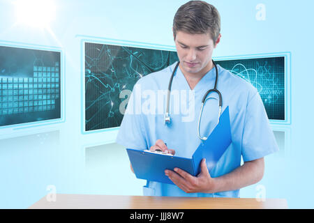 3d composite image of surgeon writing on clipboard Banque D'Images