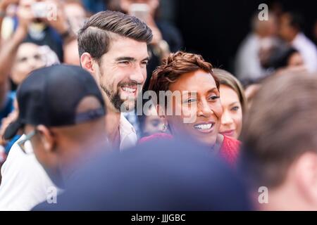 New York, USA. Jul 20, 2017. Michael Phelps multi-nageur champion olympique est vu lors d'un enregistrement dans la zone de Times Square Manhattan dans la matinée du jeudi 20. Brésil : Crédit Photo Presse/Alamy Live News Banque D'Images