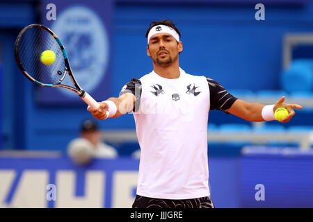 Umag, Croatie. Jul 20, 2017. Fabio Fognini d Italie réchauffer avant le match Fognini v l'éjecteur à la 28e ATP Umag Croatie Plava laguna au tournoi à la Goran Ivanisevic, stade ATP le 20 juillet 2017 à Umag. Credit : Andrea Spinelli/Alamy Live News Banque D'Images