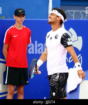 Umag, Croatie. Jul 20, 2017. Fabio Fognini de l'Italie réagit au cours du match Fognini v l'éjecteur à la 28e ATP Umag Croatie Plava laguna au tournoi à la Goran Ivanisevic, stade ATP le 20 juillet 2017 à Umag. Credit : Andrea Spinelli/Alamy Live News Banque D'Images