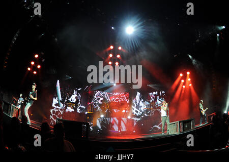 West Palm Beach. 8e août, 2017. Brad Delson, Joe Hahn, Chester Bennington, Mike Shinoda, Rob Bourdon et Dave Farrell de Linkin Park à l'Amphithéâtre Cruzan, le 8 août 2014 à West Palm Beach, en Floride. Credit : Mpi04/media/Alamy Punch Live News Banque D'Images