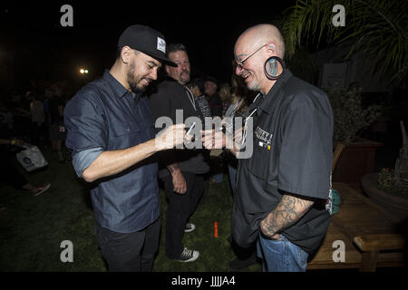 Septembre 19, 2014 - Sep 19, 2014 - Concord, Californie, USA - Linkin Park (Chester Bennington, Mike Shinoa, Joe Hahn, Rob Bourdon et Brad Delson) dans les coulisses du pavillon de Concord. (Crédit Image : © Jérôme Brunet/Zuma sur le fil) Banque D'Images