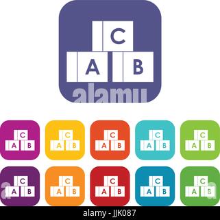 Cubes de l'alphabet avec des lettres A,B,C icons set Illustration de Vecteur