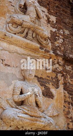 En stucs anciens wat ched yot, Chiang Mai, Thaïlande. Banque D'Images