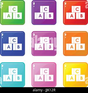 Cubes de l'alphabet avec des lettres A,B,C set 9 Illustration de Vecteur