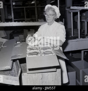 Années 1970, les travailleurs de l'entreprise Fabrication Peek Frean Bermondsey, dans le sud de Londres, en Angleterre, en produisant du Peek Mme puddings de noël précuite, rendue célèbre pendant la PREMIÈRE GUERRE MONDIALE. Banque D'Images