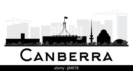 Canberra city skyline silhouette noir et blanc. vector illustration. simple télévision concept pour tourisme présentation, bannière, un placard ou un site web. Illustration de Vecteur