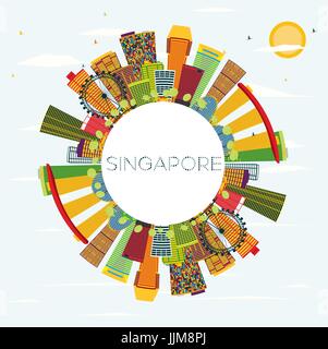 Singapour avec les bâtiments, couleur bleu ciel et espace copie. vector illustration. Les voyages d'affaires et de tourisme. concept de droit pour la présentation Illustration de Vecteur