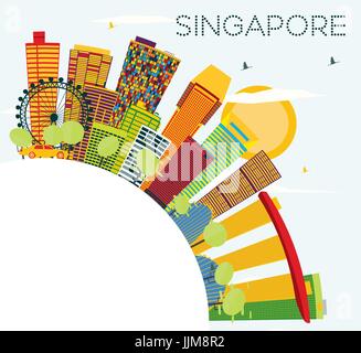 Singapour avec les bâtiments, couleur bleu ciel et espace copie. vector illustration. Les voyages d'affaires et de tourisme. concept de droit pour la présentation Illustration de Vecteur