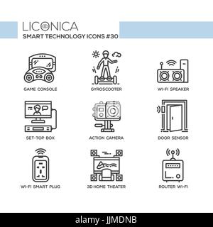 La technologie intelligente - vecteur moderne ligne plate desigm icons set. Illustration de Vecteur