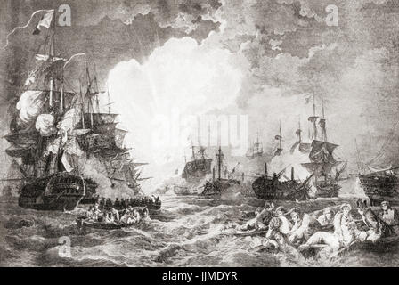 La bataille du Nil aka la bataille d'Aboukir Bay se sont battus entre la Royal Navy britannique et la marine de la République française à Aboukir Bay, 1798. L'histoire de Hutchinson de l'ONU, publié en 1915. Banque D'Images