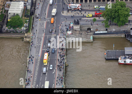 Une vue aérienne du pont de Westminster, Londres Banque D'Images