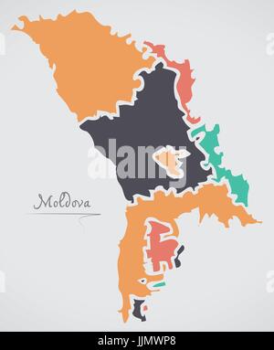 Moldova La carte avec les états et les formes rondes modernes Illustration de Vecteur