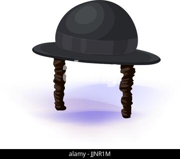 Cylindre noir hat chapeau juif orthodoxe. avec des favoris. vector illustration des symboles du judaïsme. masquerade ou coiffure costume carnaval Illustration de Vecteur