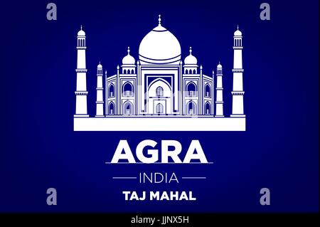 Agra Taj Mahal inde vector art fond bleu Illustration de Vecteur