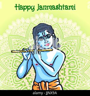 Jeune dieu hindou le Seigneur Krishna. Happy janmashtami vector art Illustration de Vecteur