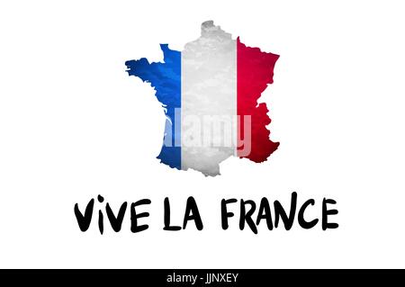 Vive la France et la République française message national drapeau superposées sur une carte détaillée isolé sur fond blanc vectoriel Illustration de Vecteur