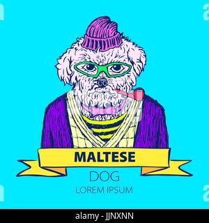 Hand Drawn fashion illustration de Hipster Schnauzer en couleurs vector art Illustration de Vecteur