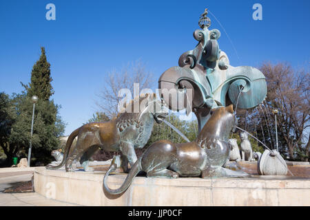 Jérusalem, Israël - 6 mars 2015 : La Fontaine aux Lions situé dans un parc au Yemin Moshé par le sculpteur allemand Gernot Rumpf érigé en 1989 Banque D'Images