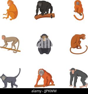 Espèce de chimpanzé, cartoon style icons set Illustration de Vecteur