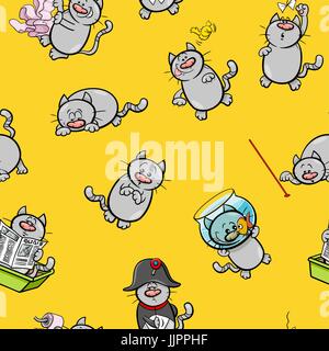 Cartoon Illustration de personnages animaux Chats Wallpaper ou sans soudure Pattern Design Illustration de Vecteur