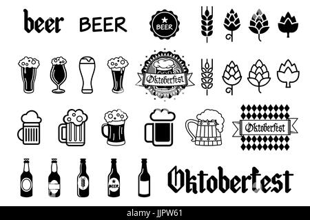 Beer vector icons set - bouteille, verre, verre art Illustration de Vecteur