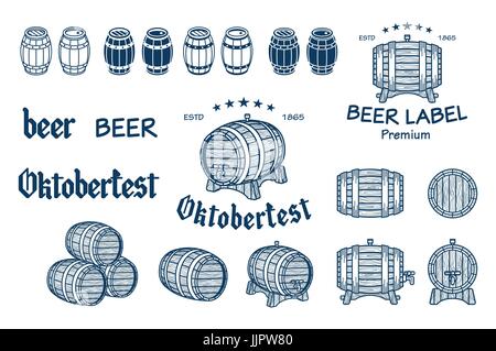 Vector set de barils dans un style vintage. Collection de barils sur un fond blanc - stock vector art. Illustration de Vecteur
