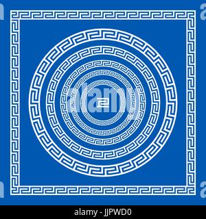 Ensemble de brosses de vecteur pour créer des modèles et échantillons méandre grecque de leur demande de cadres ronds et carrés. Les frontières de la Grèce. Couleur bleu isoler Illustration de Vecteur