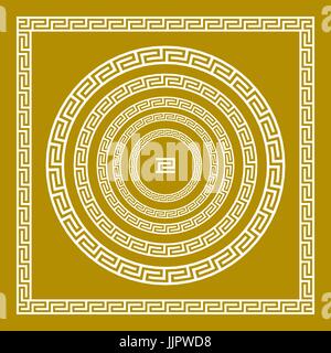 Vector set vintage traditionnel golden rond et carré ornement grec Grèce frontière art or Meander Illustration de Vecteur