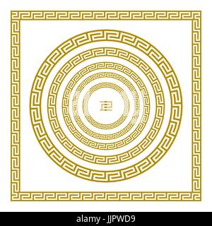 Vector set vintage traditionnel golden rond et carré ornement grec Grèce frontière art or Meander Illustration de Vecteur