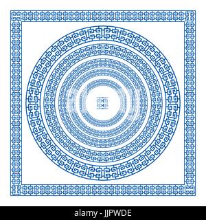 Ensemble de brosses de vecteur pour créer des modèles et échantillons méandre grecque de leur demande de cadres ronds et carrés. Les frontières de la Grèce. Couleur bleu isoler Illustration de Vecteur