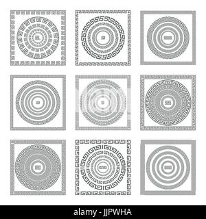 Les modèles sans couture grec, textures, arrière-plan gris vecteur objets isolés de la Grèce. Illustration de Vecteur