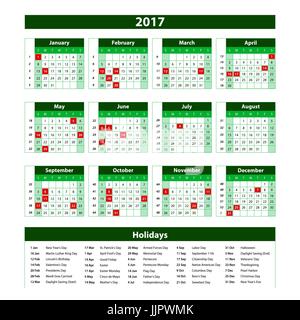 Calendrier 2017 vert Modèle Vector art an Illustration de Vecteur