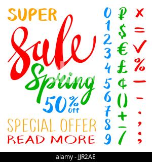 Vente de printemps super Design Typographie lettrage. Vente de printemps vecteur logo lettrage. Vente de printemps à la main le lettrage bannière. Vector isolated printemps typo Illustration de Vecteur