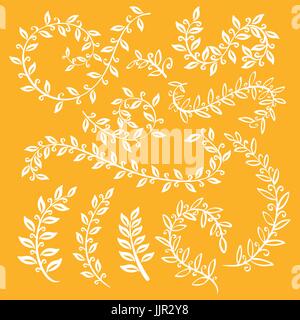 Feuille d'automne. Set couronnes et laurel. Orange peint à la main branches, feuilles, feuille, décor pétale éléments. Modèle de conception, d'une invitation. Côté sketc Illustration de Vecteur
