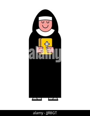 Nun et style de contour de la Bible. Religieuse catholique femme style linéaire. Illustration de Vecteur