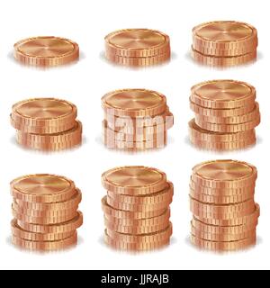 Les piles de pièces de bronze, cuivre vecteur. Finances argent Icônes, signe, symbole de trésorerie bancaire de succès. Illustration isolé réaliste Illustration de Vecteur