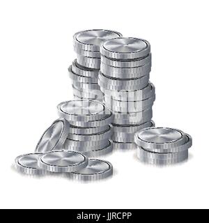 Les piles de pièces d'argent, vecteur. Finances argent Icônes, signe, symbole de trésorerie bancaire de succès. Illustration isolé réaliste Illustration de Vecteur