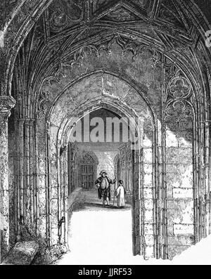 1870 : le cloître de la Chapelle St George, le lieu de sépulture de monarques 10 notamment Henry VIII et Charles I, et un bel exemple de l'architecture gothique. Le Château de Windsor, Berkshire, Angleterre Banque D'Images