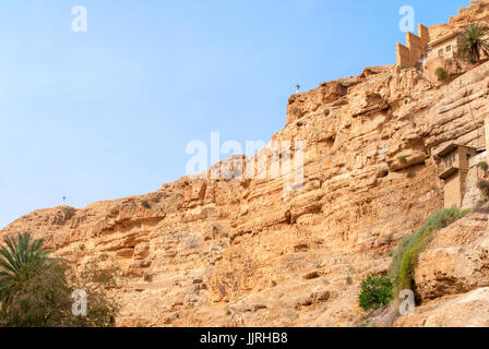 Dans Wadi Qelt désert de Judée autour de Saint George monastère orthodoxe, ou au monastère de Saint Georges de Choziba, Israël Banque D'Images