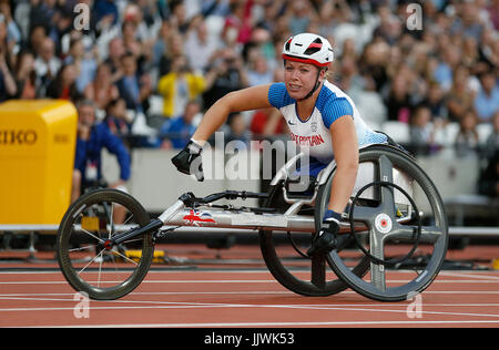 La société britannique Hannah Cockroft gagne le 400m femmes T34 pendant la journée finale de la sept 2017 Championnats du monde Para athlétisme Stade à Londres. Banque D'Images