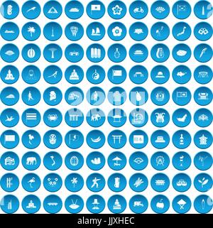 100 blue icons set asiatique Illustration de Vecteur