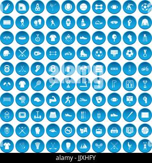 Athlète 100 icons set blue Illustration de Vecteur