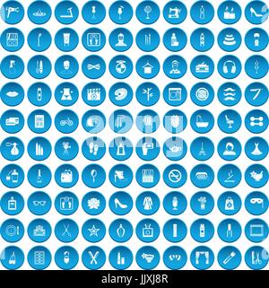 Maquillage et beauté 100 blue icons set Illustration de Vecteur