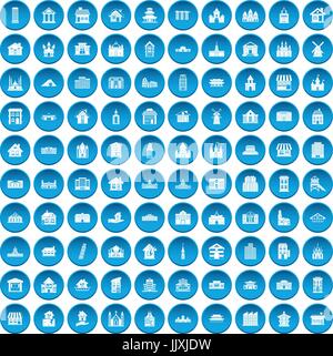 100 icons set blue Illustration de Vecteur